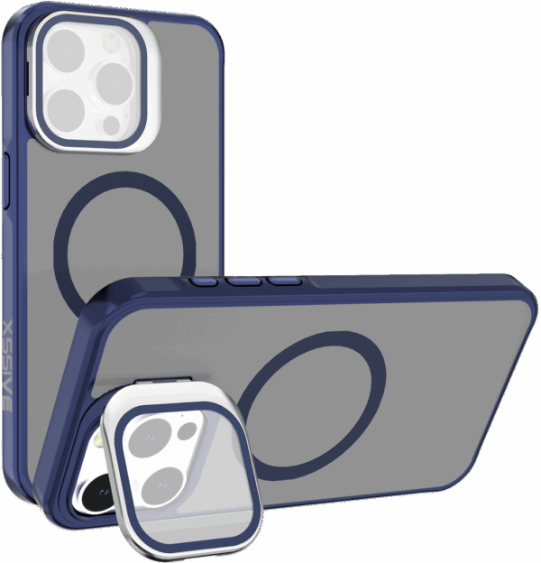 iPhone 16 Pro Max Hoesje – MagSafe Backcover met Lensstandaard Blauw