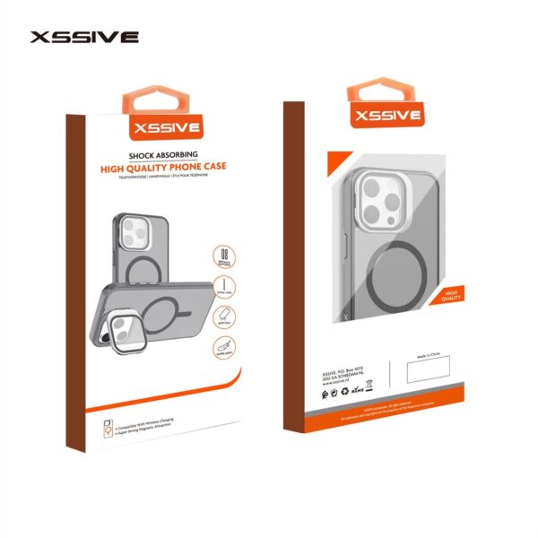 iPhone 15 Pro Max Hoesje – MagSafe Backcover met Lensstandaard Grijs - Afbeelding 3
