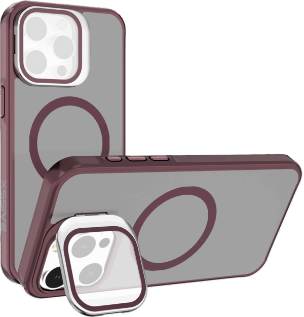 iPhone 16 Pro Max Hoesje – MagSafe Backcover met Lensstandaard Wijnrood