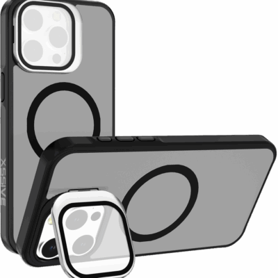 iPhone 15 Pro Max Hoesje – MagSafe Backcover met Lensstandaard Zwart